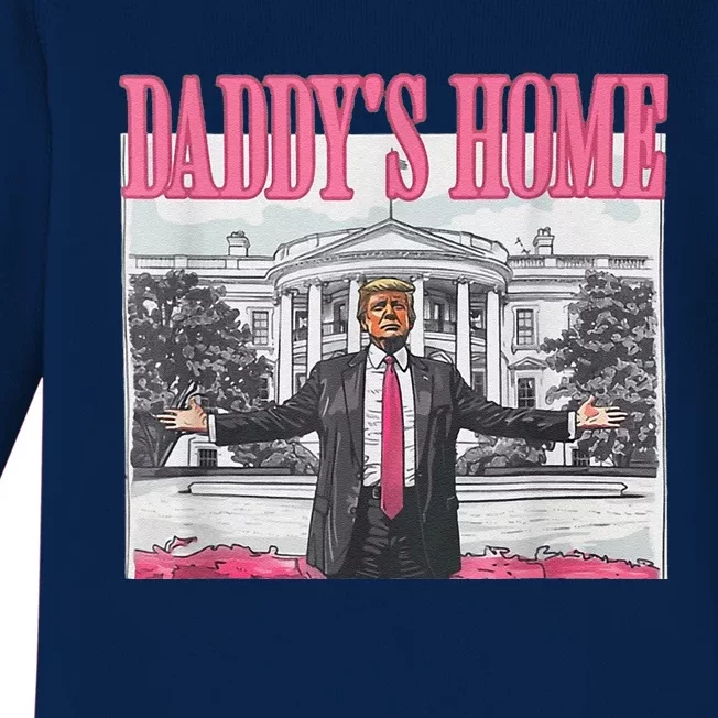 Funny Pink Donald Trump Daddys Home DaddyS 2024 Baby Long Sleeve Bodysuit