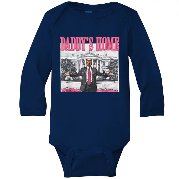 Funny Pink Donald Trump Daddys Home DaddyS 2024 Baby Long Sleeve Bodysuit