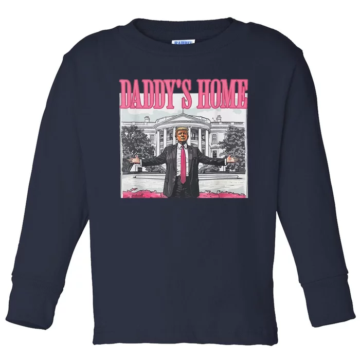 Funny Pink Donald Trump Daddys Home DaddyS 2024 Toddler Long Sleeve Shirt