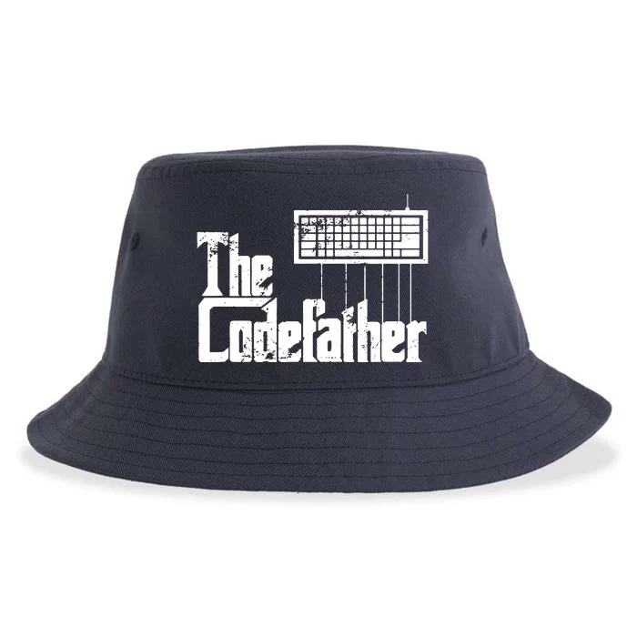 Funny Programmer Dad Gift The Codefather Vintage Coder Sustainable Bucket Hat