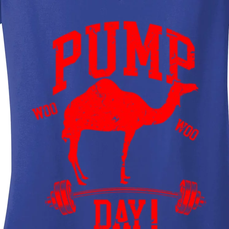 Funny Pump Day Hump Day Camel Weight Lifting Training Gym Cool Gift Women's V-Neck T-Shirt