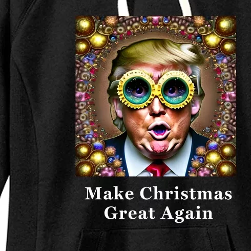 Funny Psychedelic Donald Trump MAGA Christmas Conservative Women's Fleece Hoodie