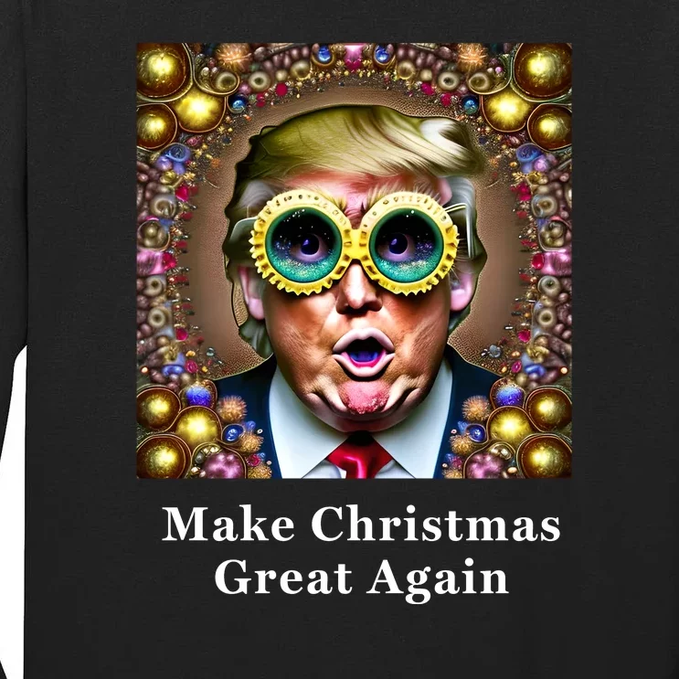 Funny Psychedelic Donald Trump MAGA Christmas Conservative Tall Long Sleeve T-Shirt