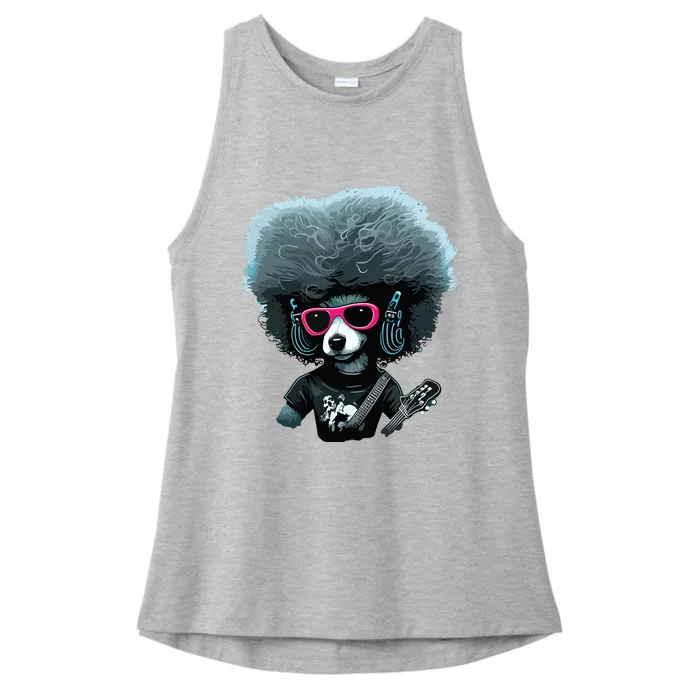 Funny Poodle Dog Miniature Poodle Toy Poodle Retro Sunset Ladies Tri-Blend Wicking Tank