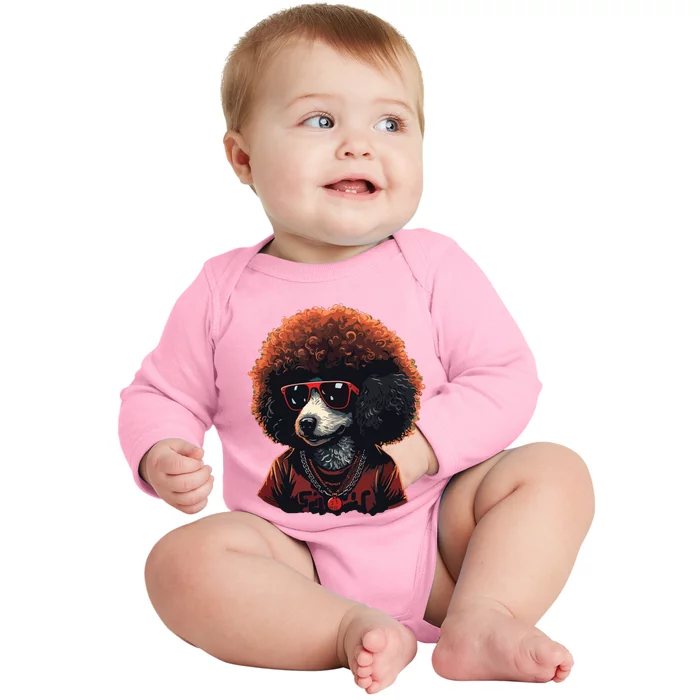 Funny Poodle Dog Miniature Poodle Toy Poodle Retro Sunset Baby Long Sleeve Bodysuit