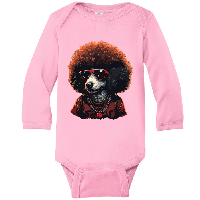 Funny Poodle Dog Miniature Poodle Toy Poodle Retro Sunset Baby Long Sleeve Bodysuit