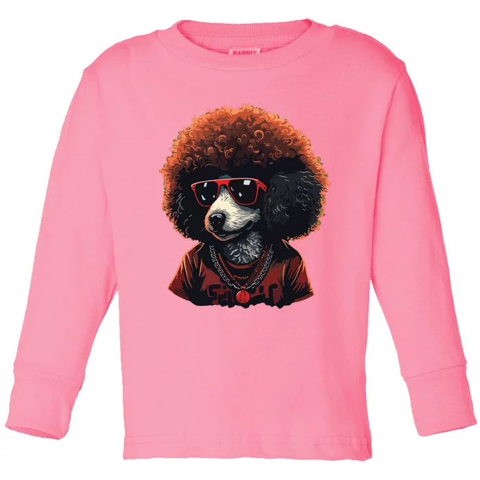 Funny Poodle Dog Miniature Poodle Toy Poodle Retro Sunset Toddler Long Sleeve Shirt