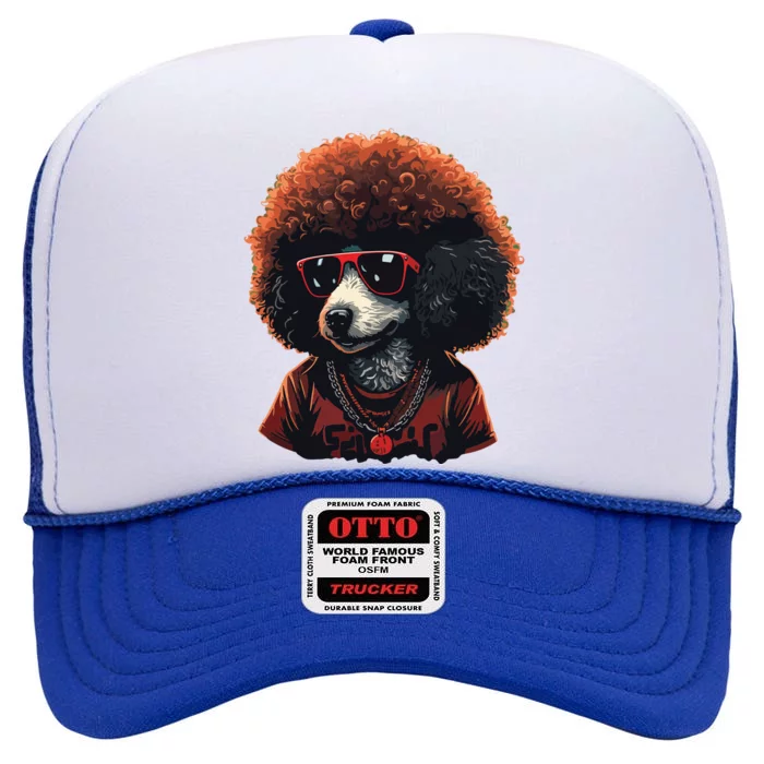 Funny Poodle Dog Miniature Poodle Toy Poodle Retro Sunset High Crown Mesh Trucker Hat