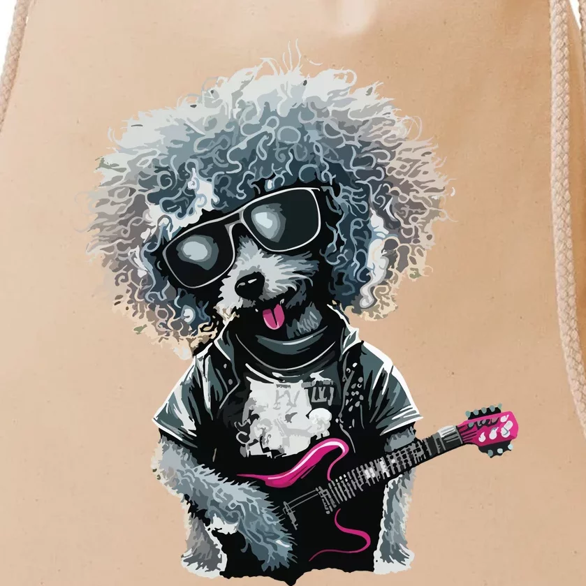 Funny Poodle Dog Miniature Poodle Toy Poodle Retro Sunset Drawstring Bag