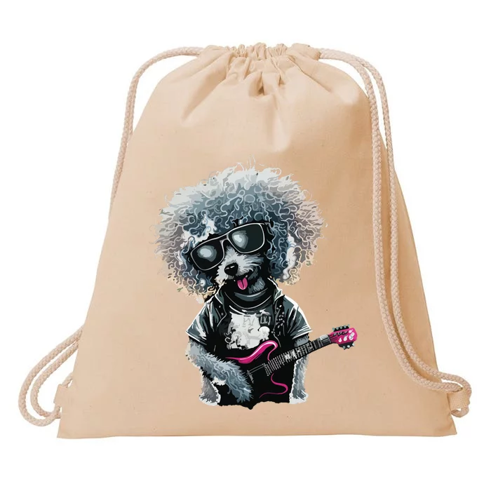 Funny Poodle Dog Miniature Poodle Toy Poodle Retro Sunset Drawstring Bag