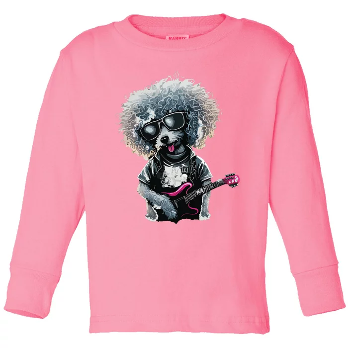 Funny Poodle Dog Miniature Poodle Toy Poodle Retro Sunset Toddler Long Sleeve Shirt