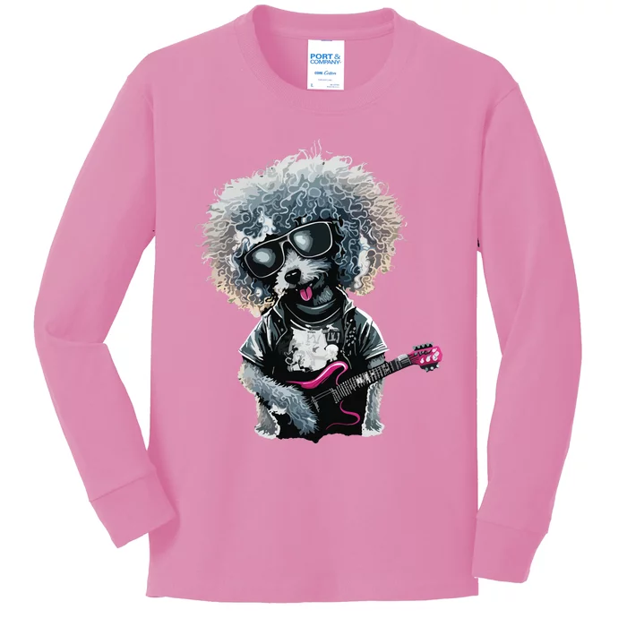 Funny Poodle Dog Miniature Poodle Toy Poodle Retro Sunset Kids Long Sleeve Shirt