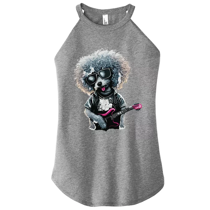 Funny Poodle Dog Miniature Poodle Toy Poodle Retro Sunset Women’s Perfect Tri Rocker Tank