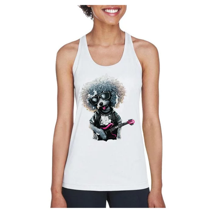 Funny Poodle Dog Miniature Poodle Toy Poodle Retro Sunset Women's Racerback Tank