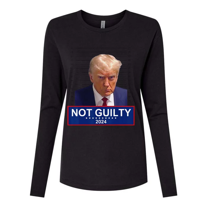 Funny President Donald Trump Mugshot 2024 Not Guilty Supporter Womens Cotton Relaxed Long Sleeve T-Shirt