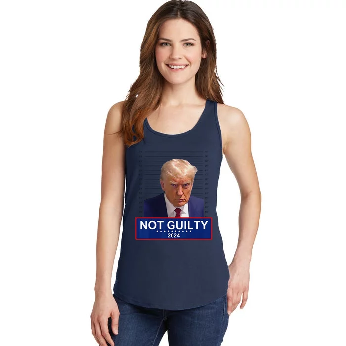 Funny President Donald Trump Mugshot 2024 Not Guilty Supporter Ladies Essential Tank