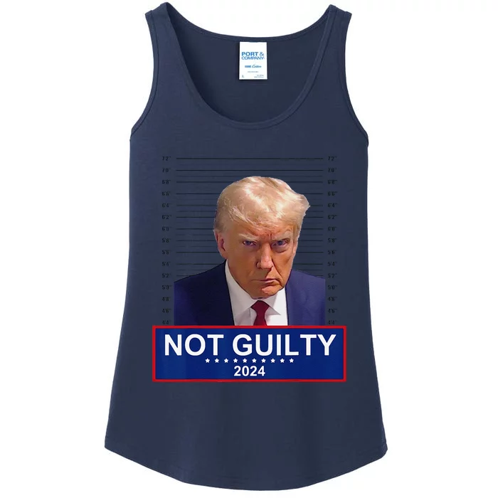 Funny President Donald Trump Mugshot 2024 Not Guilty Supporter Ladies Essential Tank