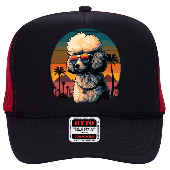 Funny Poodle Dog Miniature Poodle Toy Poodle Retro Sunset High Crown Mesh Trucker Hat