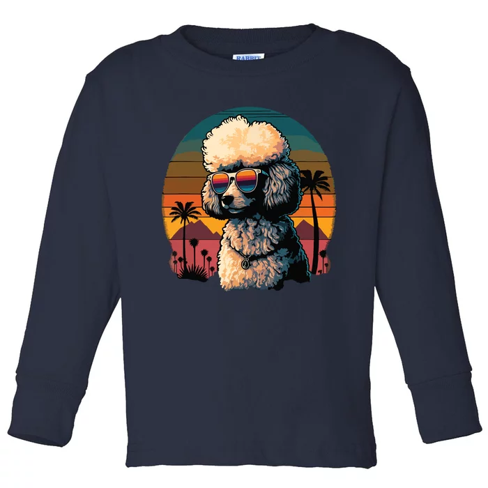 Funny Poodle Dog Miniature Poodle Toy Poodle Retro Sunset Toddler Long Sleeve Shirt