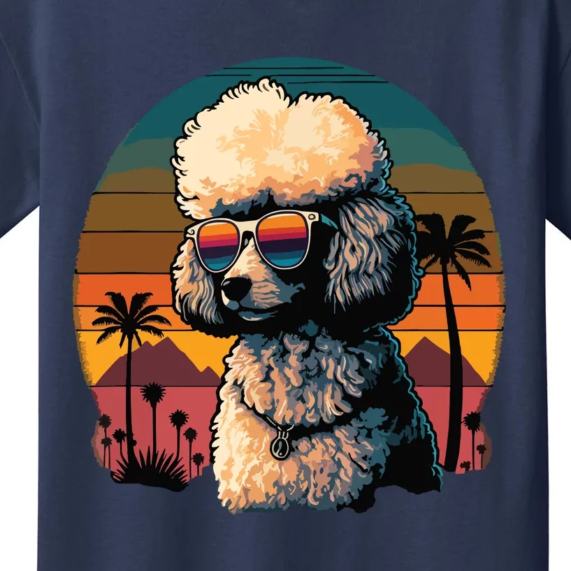 Funny Poodle Dog Miniature Poodle Toy Poodle Retro Sunset Kids T-Shirt