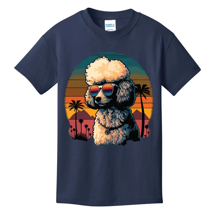 Funny Poodle Dog Miniature Poodle Toy Poodle Retro Sunset Kids T-Shirt