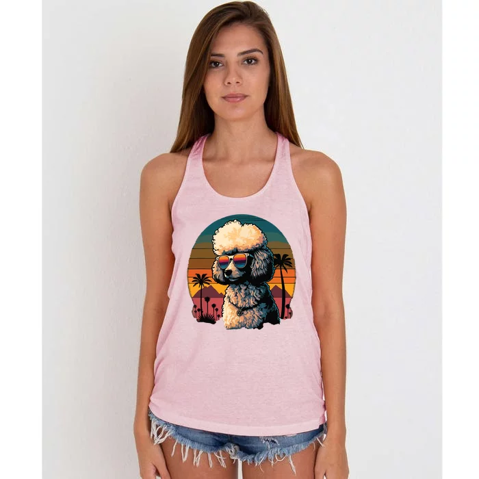 Funny Poodle Dog Miniature Poodle Toy Poodle Retro Sunset Women's Knotted Racerback Tank