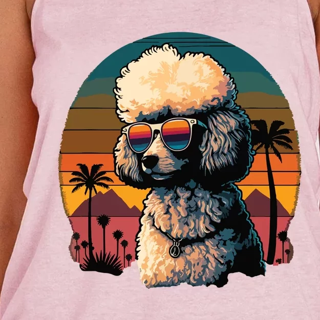 Funny Poodle Dog Miniature Poodle Toy Poodle Retro Sunset Women's Knotted Racerback Tank