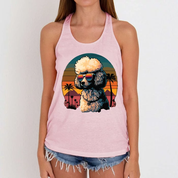 Funny Poodle Dog Miniature Poodle Toy Poodle Retro Sunset Women's Knotted Racerback Tank