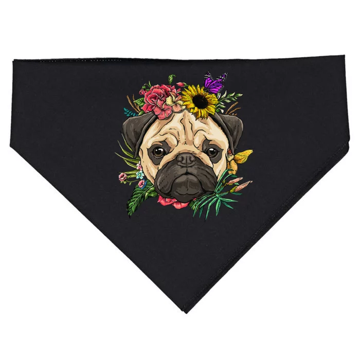 Floral Pug Dog Spring Nature Dog Lovers USA-Made Doggie Bandana