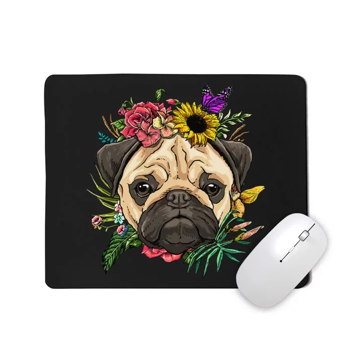 Floral Pug Dog Spring Nature Dog Lovers Mousepad