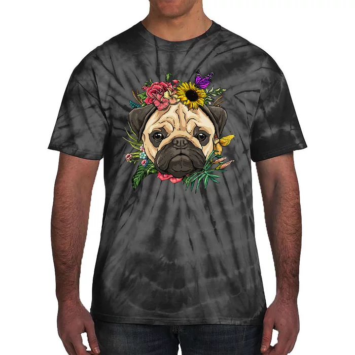 Floral Pug Dog Spring Nature Dog Lovers Tie-Dye T-Shirt