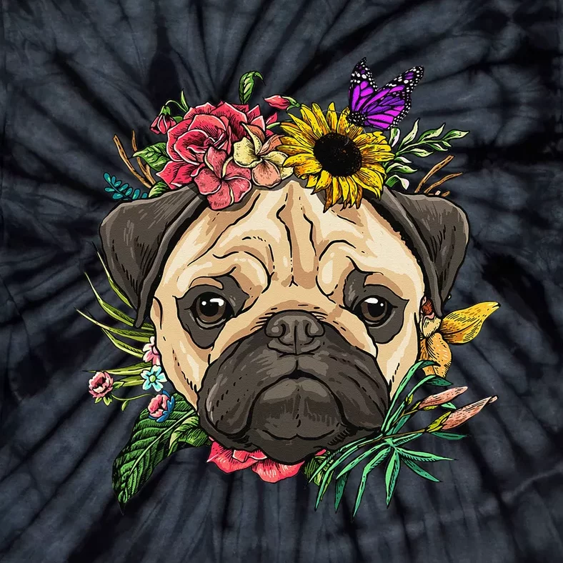 Floral Pug Dog Spring Nature Dog Lovers Tie-Dye T-Shirt