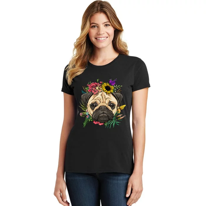 Floral Pug Dog Spring Nature Dog Lovers Women's T-Shirt