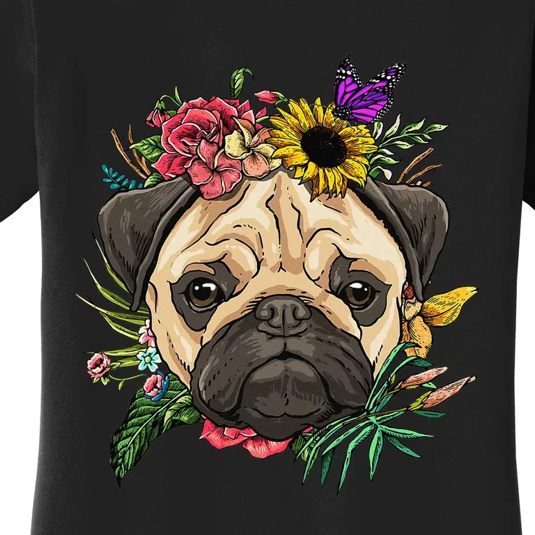 Floral Pug Dog Spring Nature Dog Lovers Women's T-Shirt