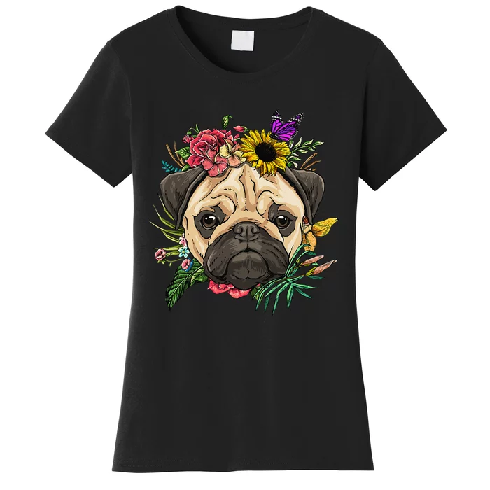 Floral Pug Dog Spring Nature Dog Lovers Women's T-Shirt