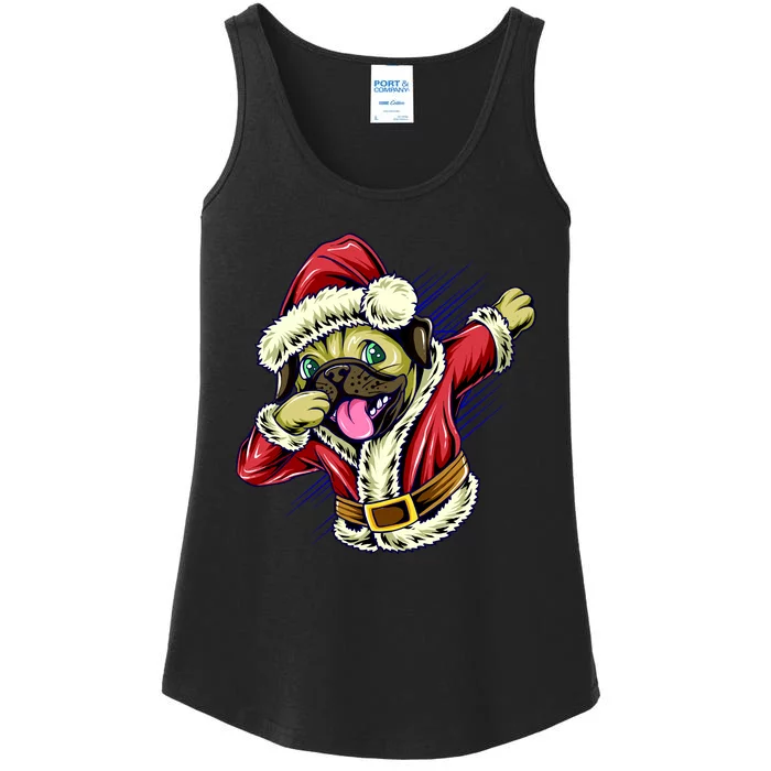 Funny Pug Dabbing Santa Claus Ladies Essential Tank