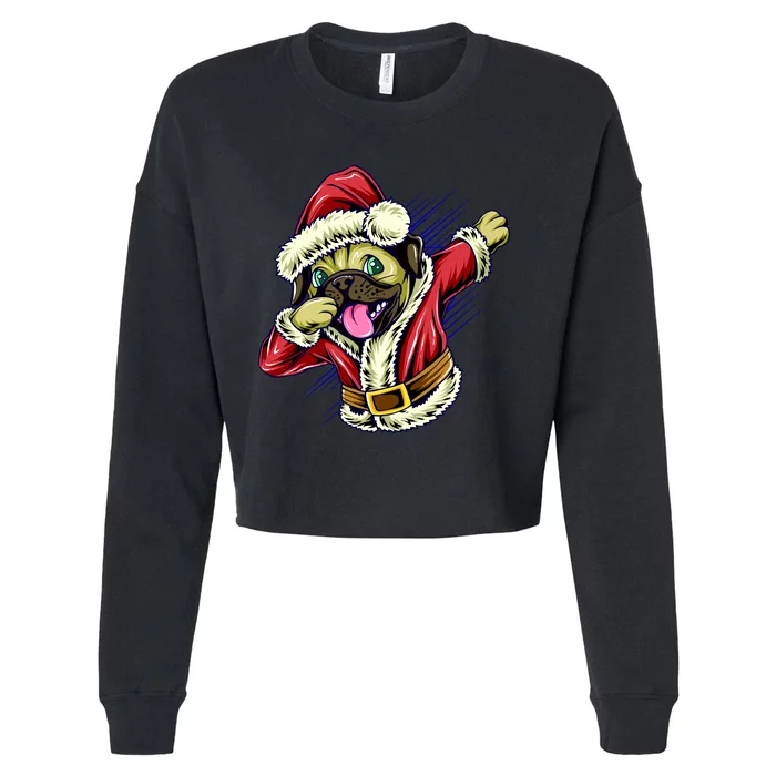 Funny Pug Dabbing Santa Claus Cropped Pullover Crew