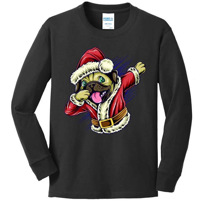 Funny Pug Dabbing Santa Claus Kids Long Sleeve Shirt