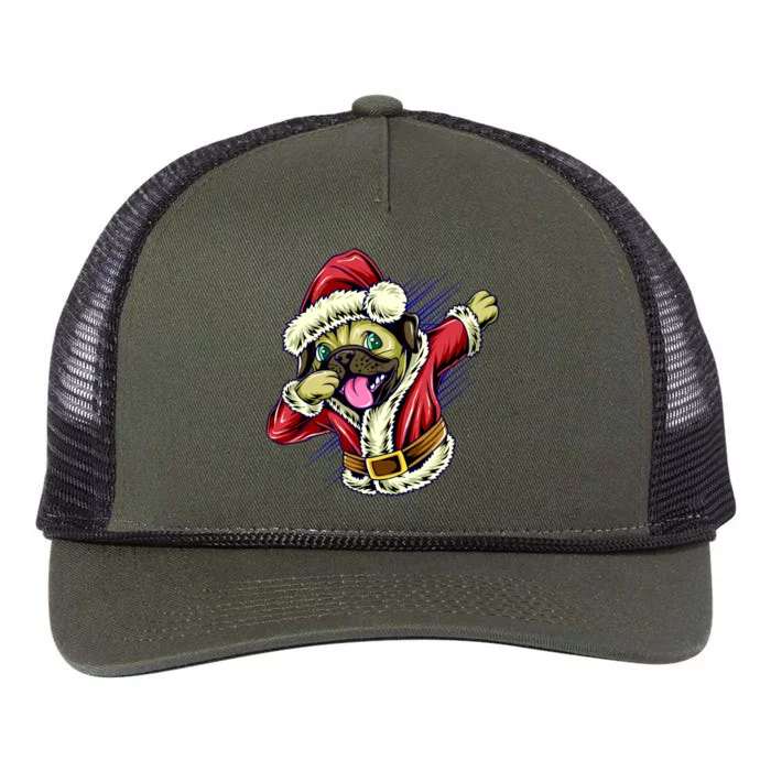 Funny Pug Dabbing Santa Claus Retro Rope Trucker Hat Cap