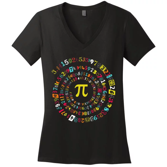 Funny Pi Day Spiral Pi Math For Pi Day 3.14 Women's V-Neck T-Shirt