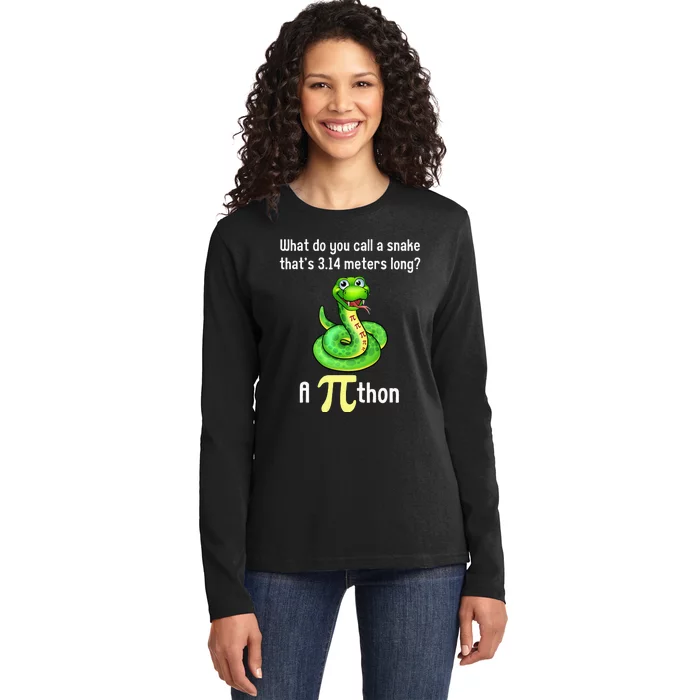 Funny Pi day Puns Pithon Math Teacher Jokes Ladies Long Sleeve Shirt