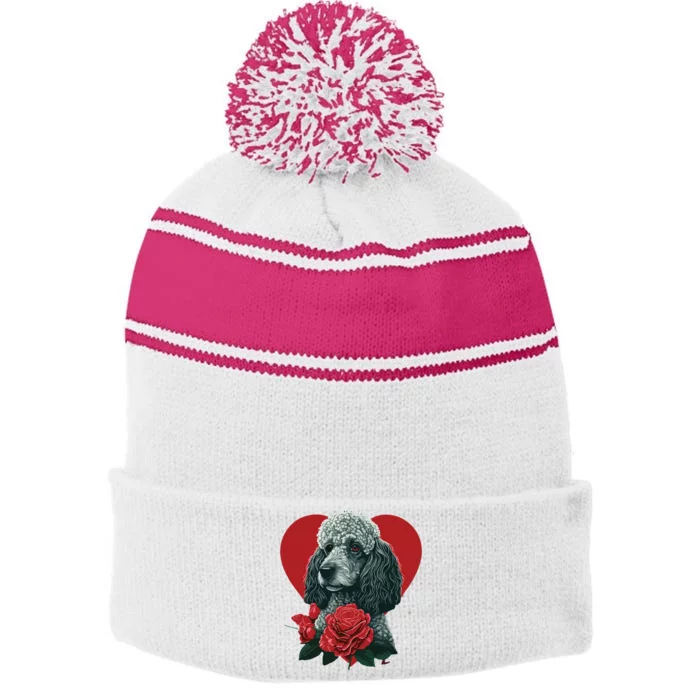 Funny Poodle Dog Miniature Poodle Toy Poodle Valentine Day Stripe Pom Pom Beanie