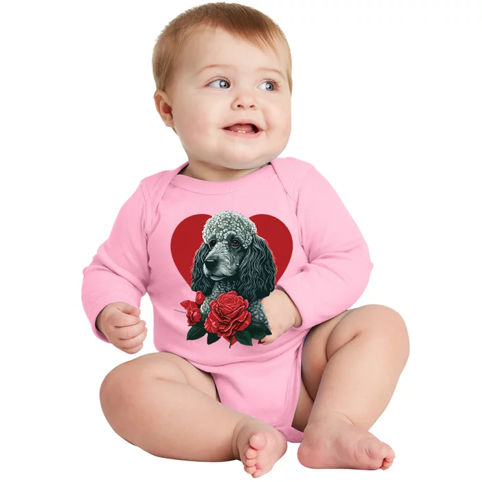 Funny Poodle Dog Miniature Poodle Toy Poodle Valentine Day Baby Long Sleeve Bodysuit