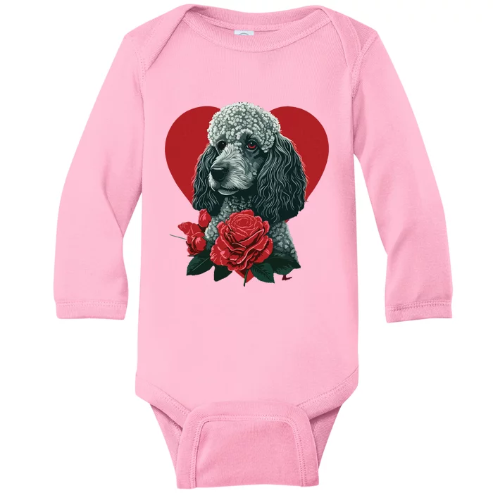 Funny Poodle Dog Miniature Poodle Toy Poodle Valentine Day Baby Long Sleeve Bodysuit