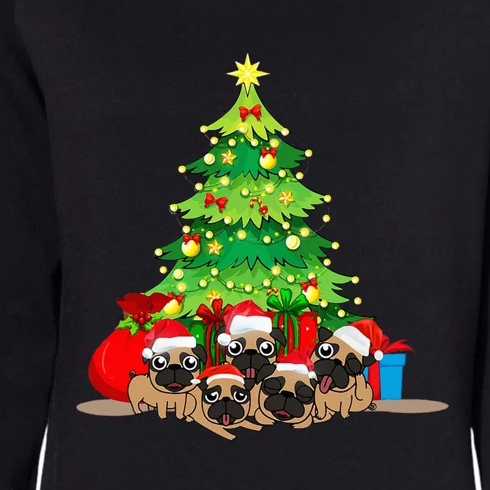 Festive Pug Dog Christmas Pajama with Xmas Tree Lights Womens California Wash Sweatshirt