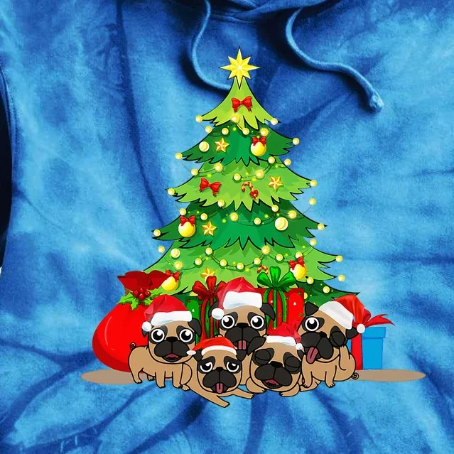 Festive Pug Dog Christmas Pajama with Xmas Tree Lights Tie Dye Hoodie