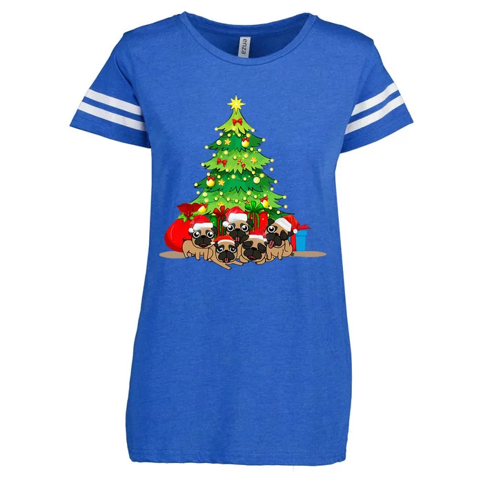 Festive Pug Dog Christmas Pajama with Xmas Tree Lights Enza Ladies Jersey Football T-Shirt