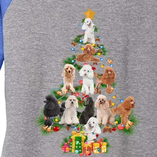 Funny Poodles Dog Merry Christmas Tree Poodles Lover Xmas Gift Women's Tri-Blend 3/4-Sleeve Raglan Shirt