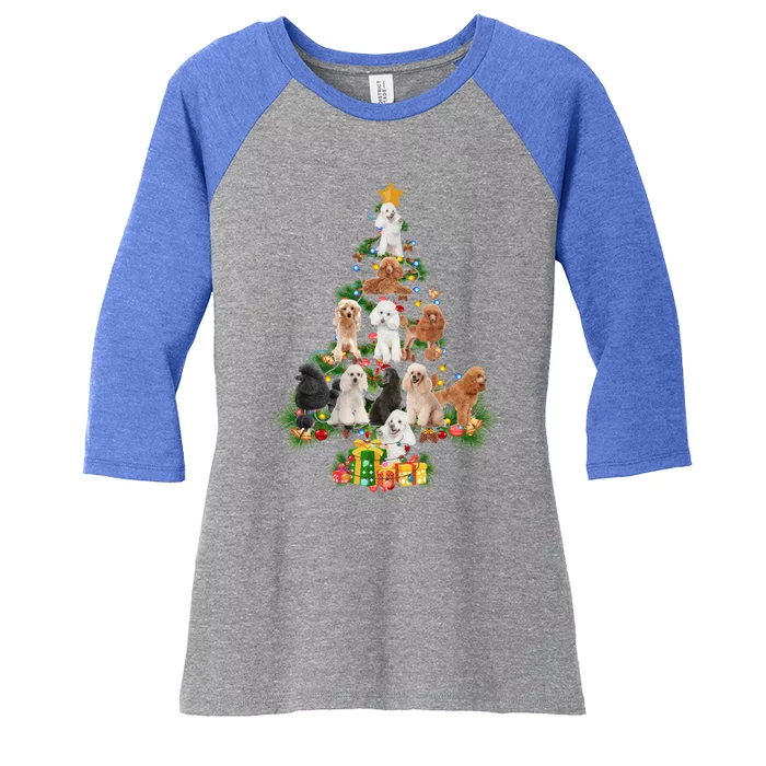 Funny Poodles Dog Merry Christmas Tree Poodles Lover Xmas Gift Women's Tri-Blend 3/4-Sleeve Raglan Shirt