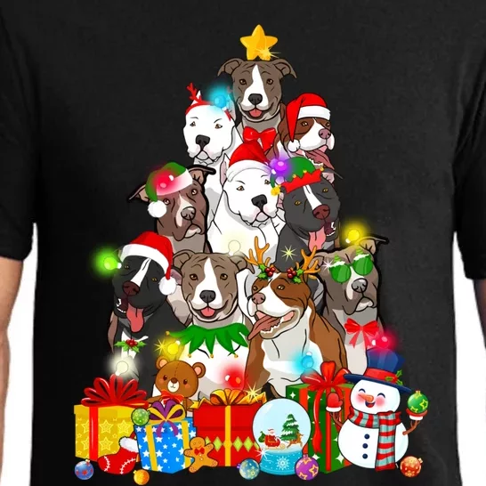 Funny Pitbull Dog Christmas Tree Lights Puppy Dog Lover Cute Gift Pajama Set